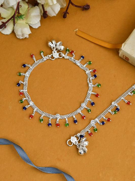 Traditional Multibeads Silver Anklets for Women Online