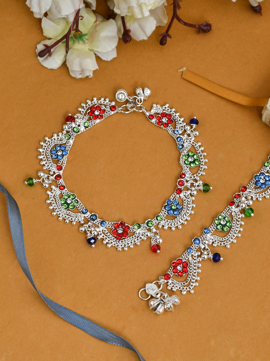 Traditional Tasselled Layered Floral Anklets for Women Online