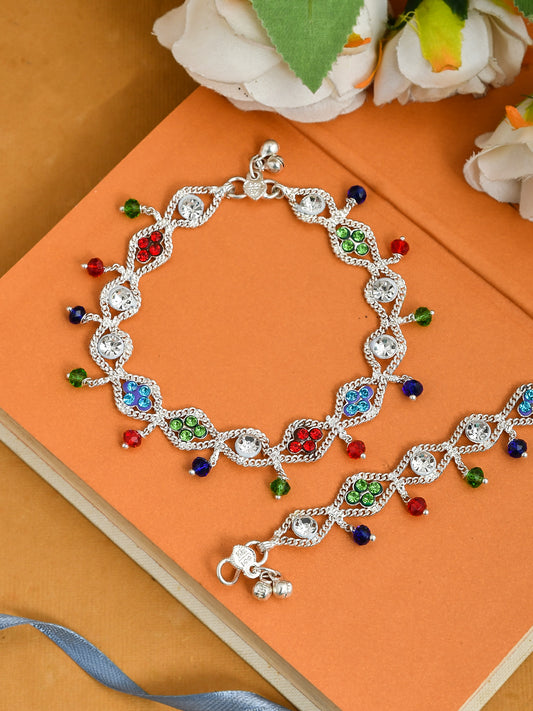 Traditional Silver Plated Beautiful Layered Anklets for Women Online