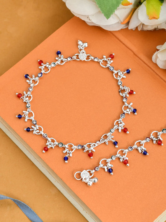 Traditional Silver Plated Multi Beads Anklets for Women Online