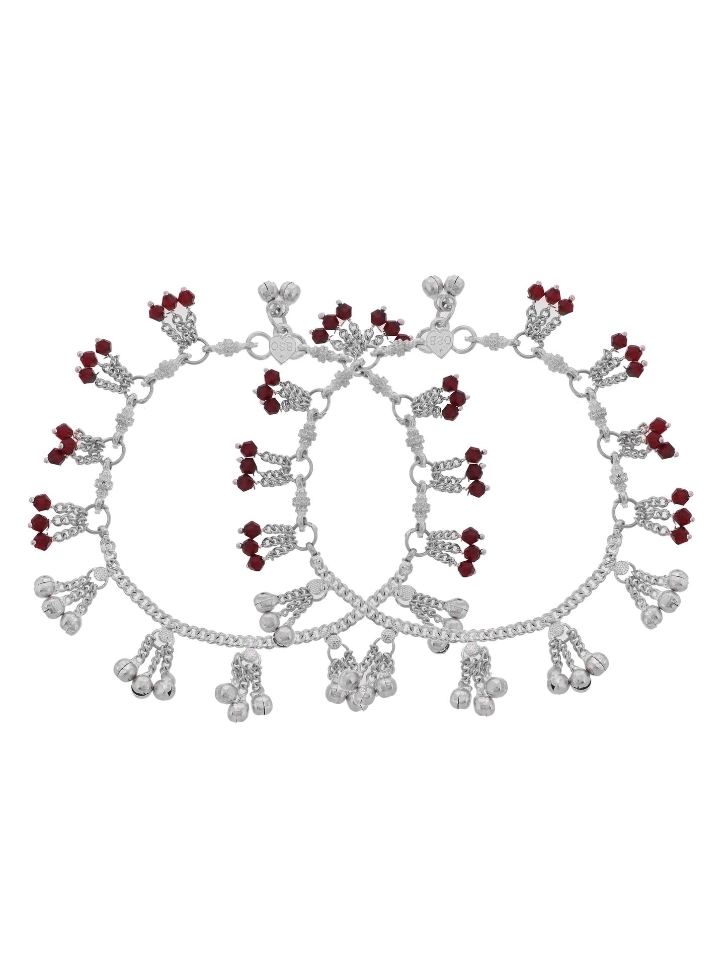 Ghungroo Anklet for Women & Girls with Maroon Crystal Charms | Adjustable Traditional Payal