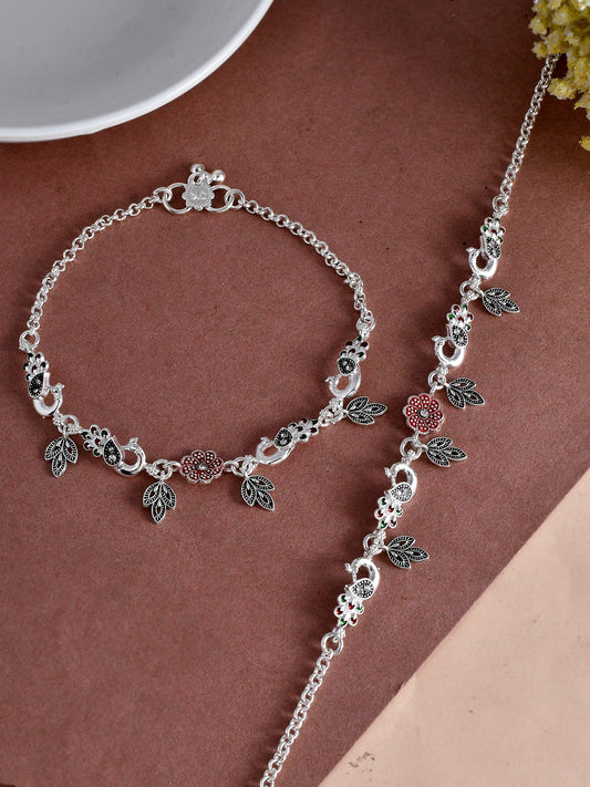 Handcrafted Floral Silver Plated Anklets for Women Online