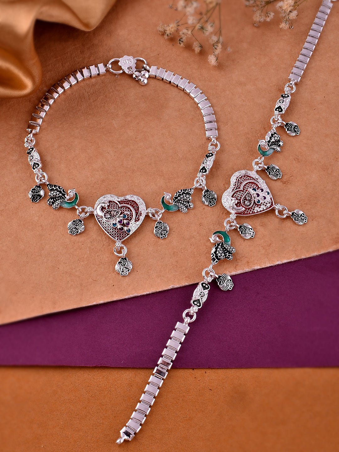 Silver-Plated Enamelled Anklets