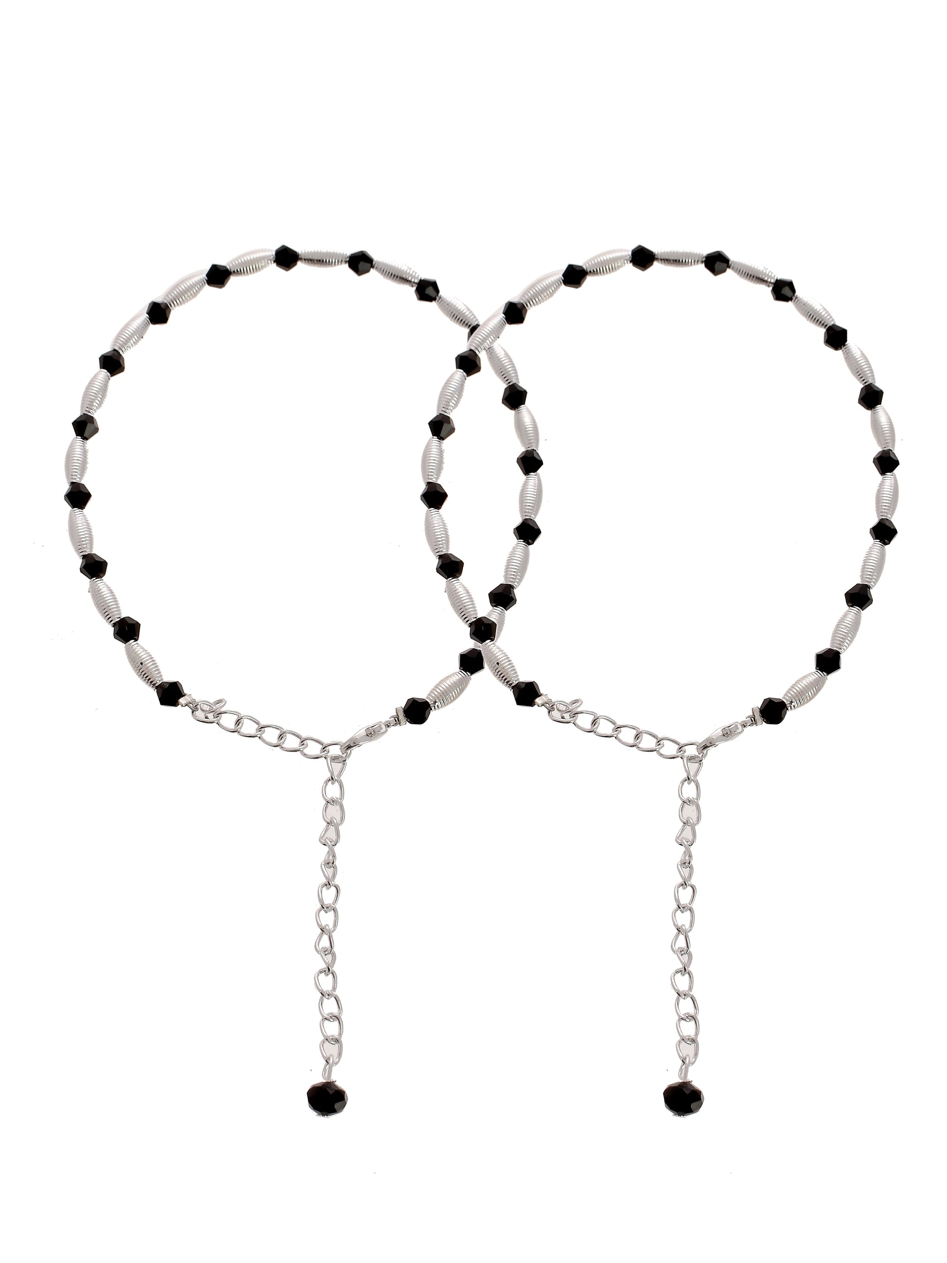 Silver Plated Black Beads Anklet