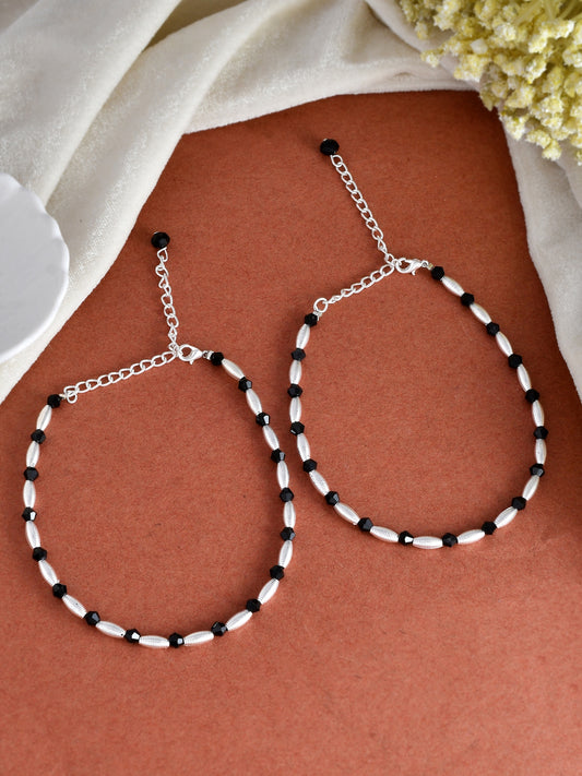 Silver Plated Black Beads Anklets for Women Online