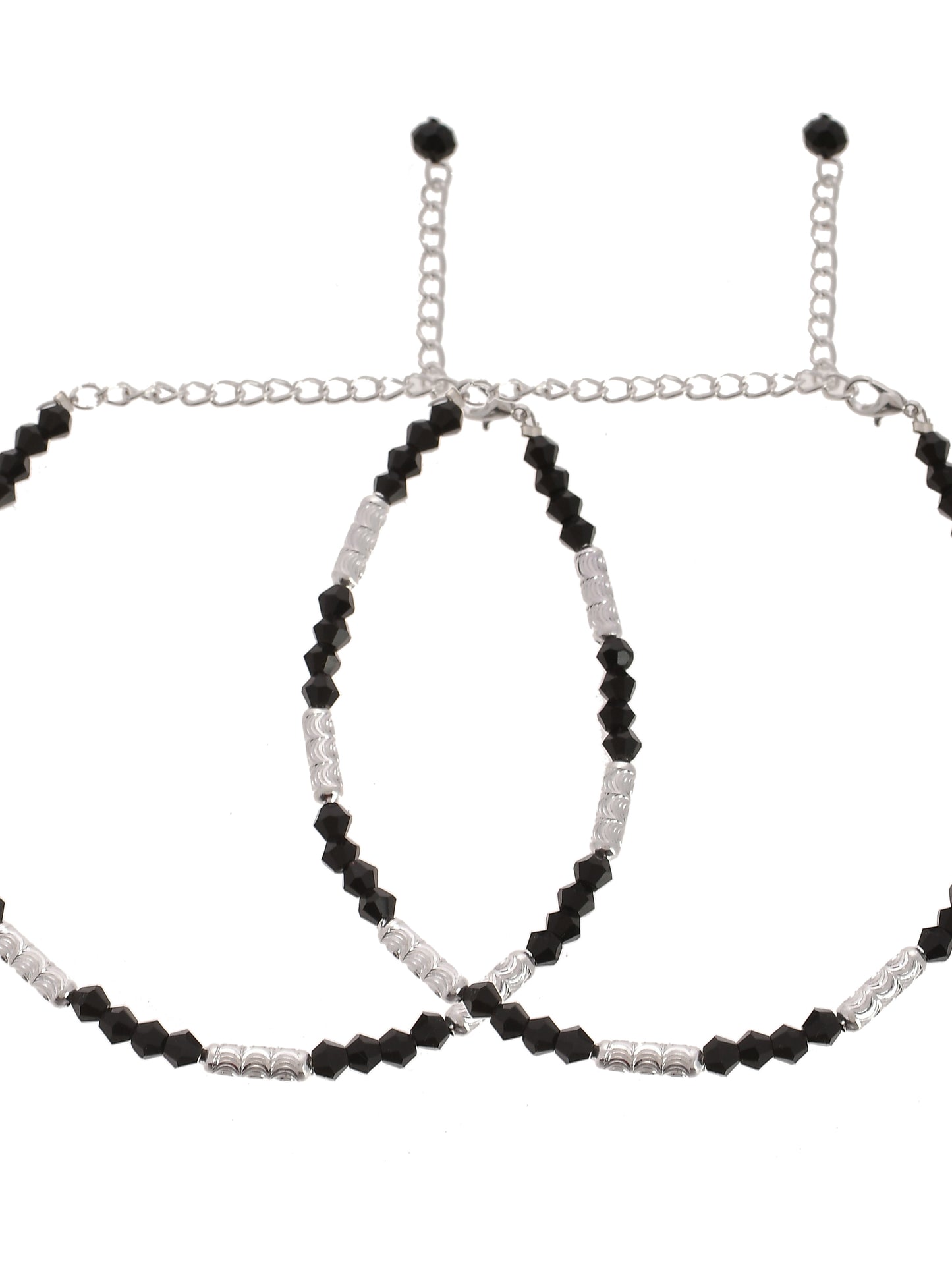 Silver Plated Black Beads Anklet