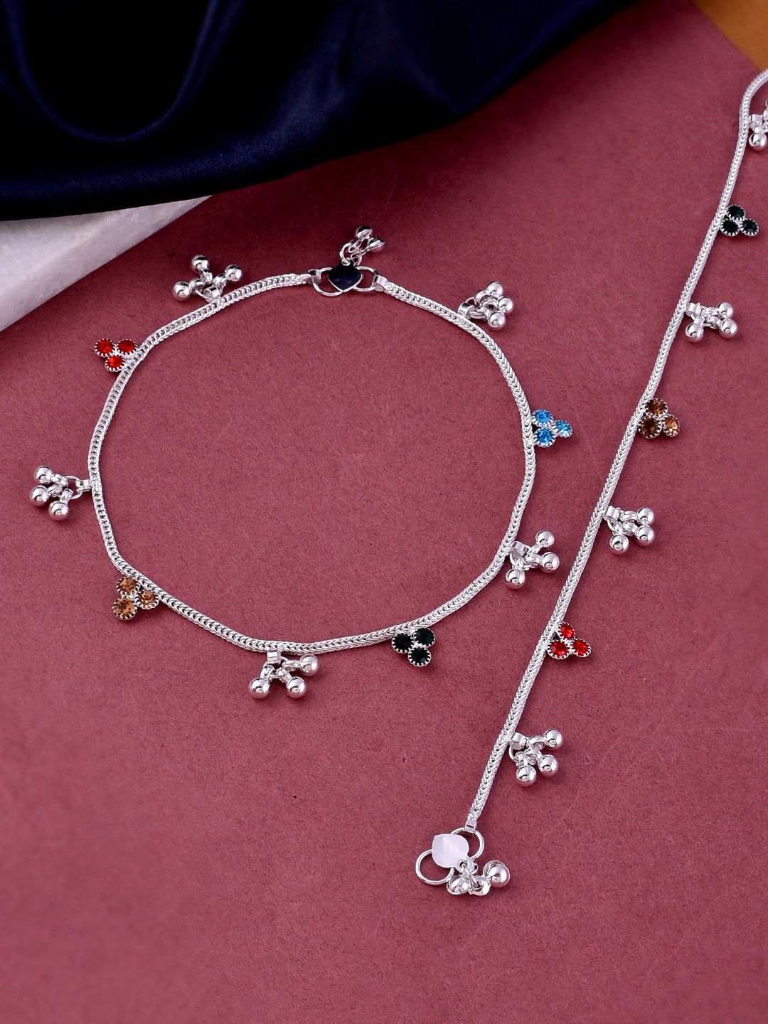 Silver Stone-Studded With Ghungroo Charms anklets for women/girls