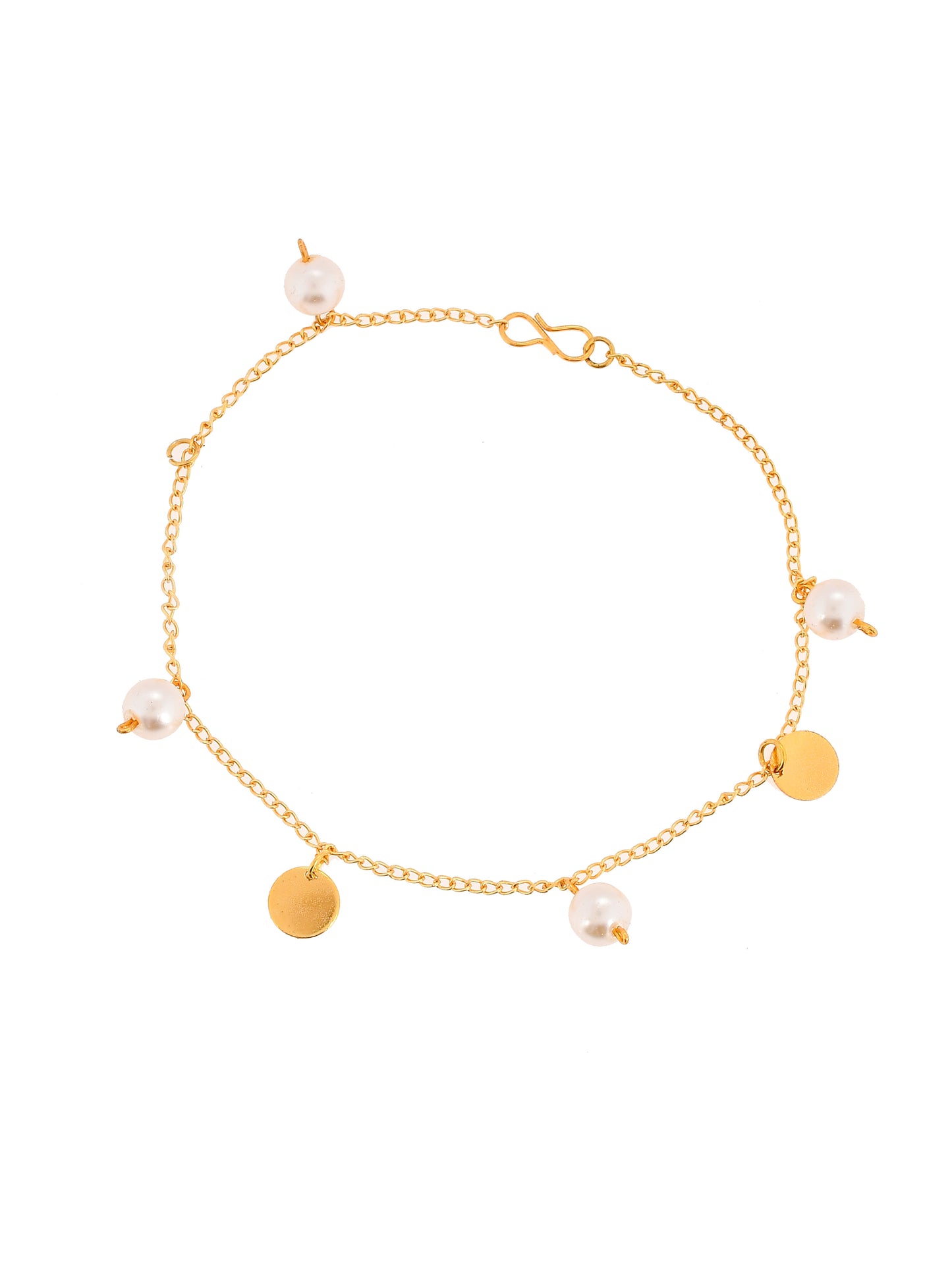 Gold Anklet with Dangling Pearls and Charms