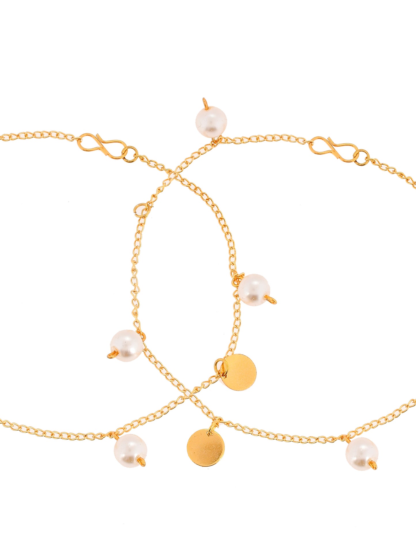 Gold Anklet with Dangling Pearls and Charms