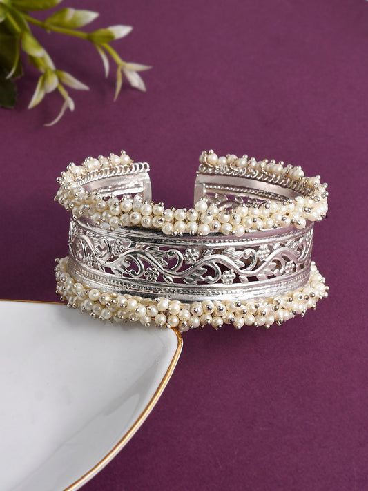 Pearl Handcrafted Cuff Silver Plated Bracelets for Women Online