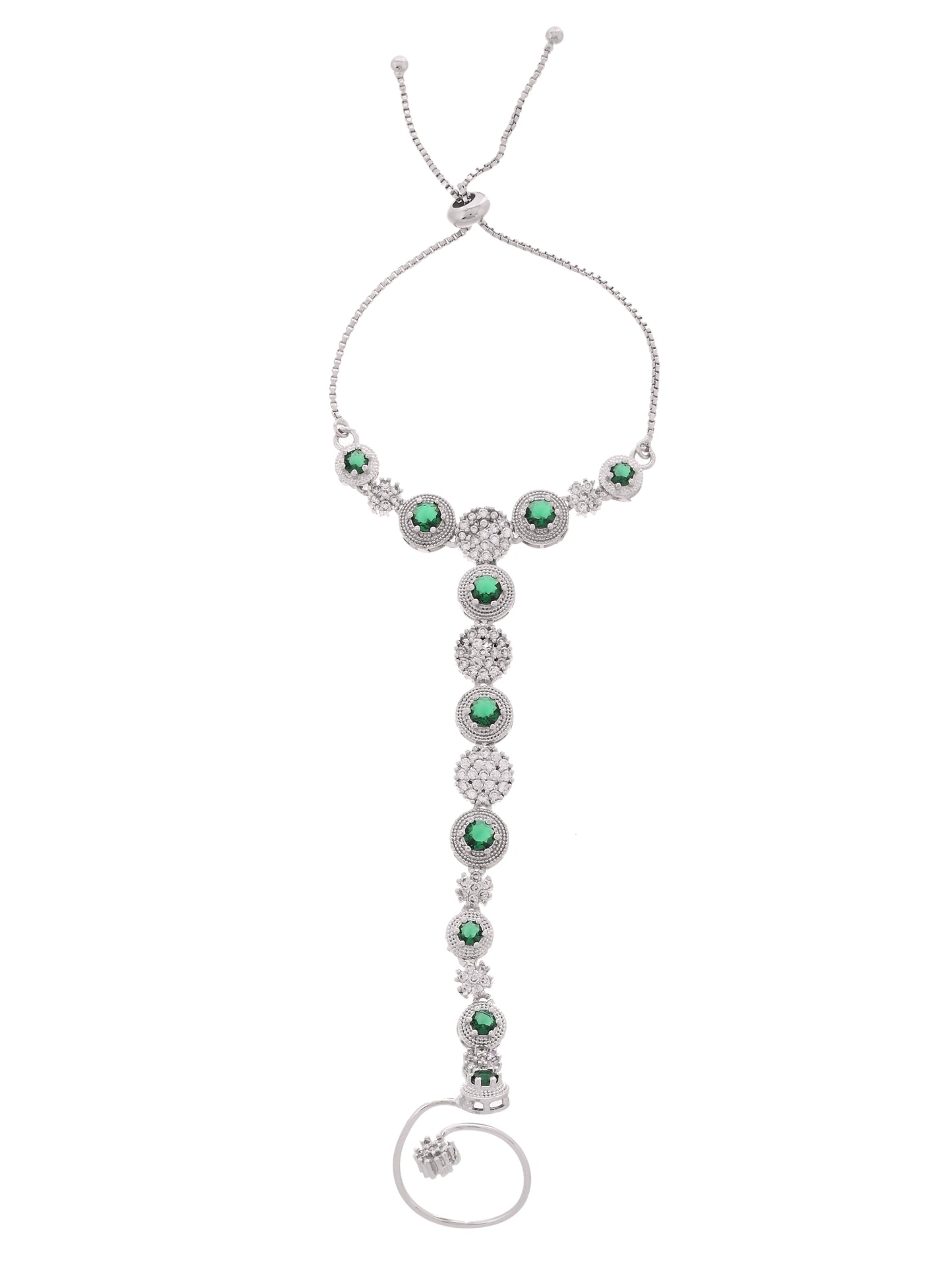 Green Stone Hathphool Bracelet for Women | Adjustable Hand Chain Bracelet Ring
