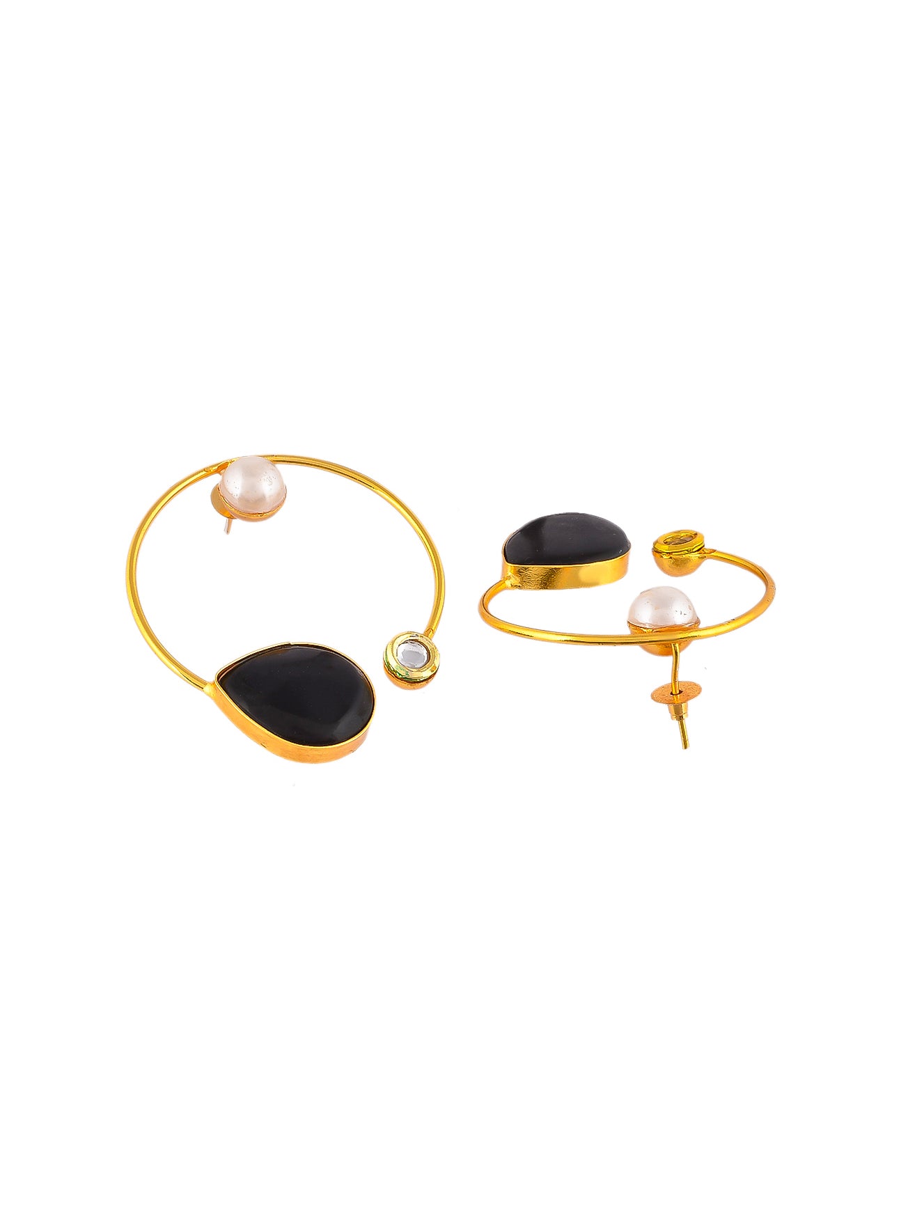 Black Onyx Gold Plated Hoop Earrings