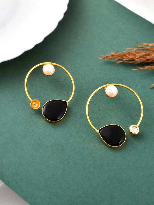 Black Onyx Gold Plated Hoop Earrings for Women Online
