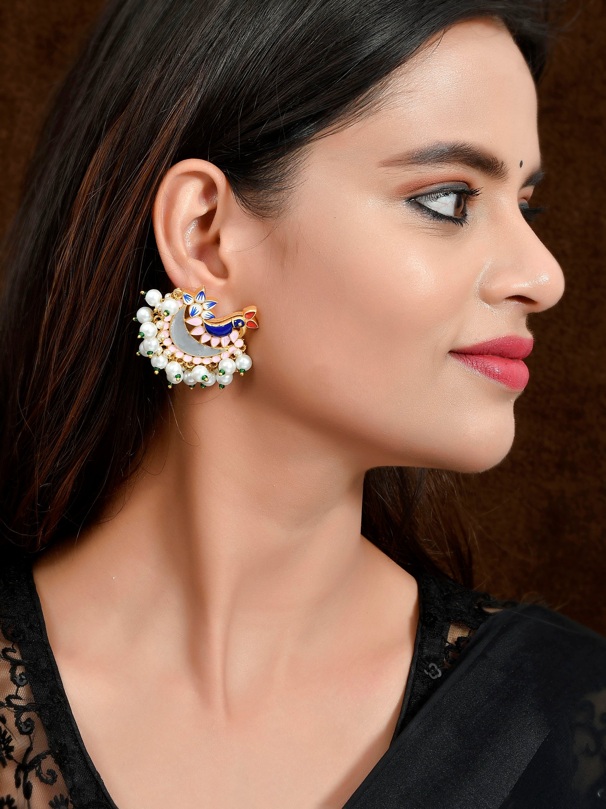 Gold Plated Multi Colored Peacock Design Meenakari Stud earrings