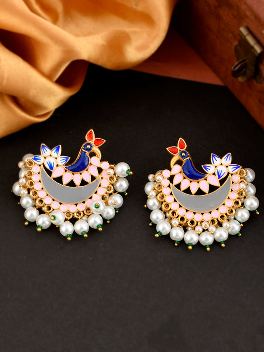 Gold Plated Multi Colored Peacock Design Meenakari Stud Earrings for Women Online