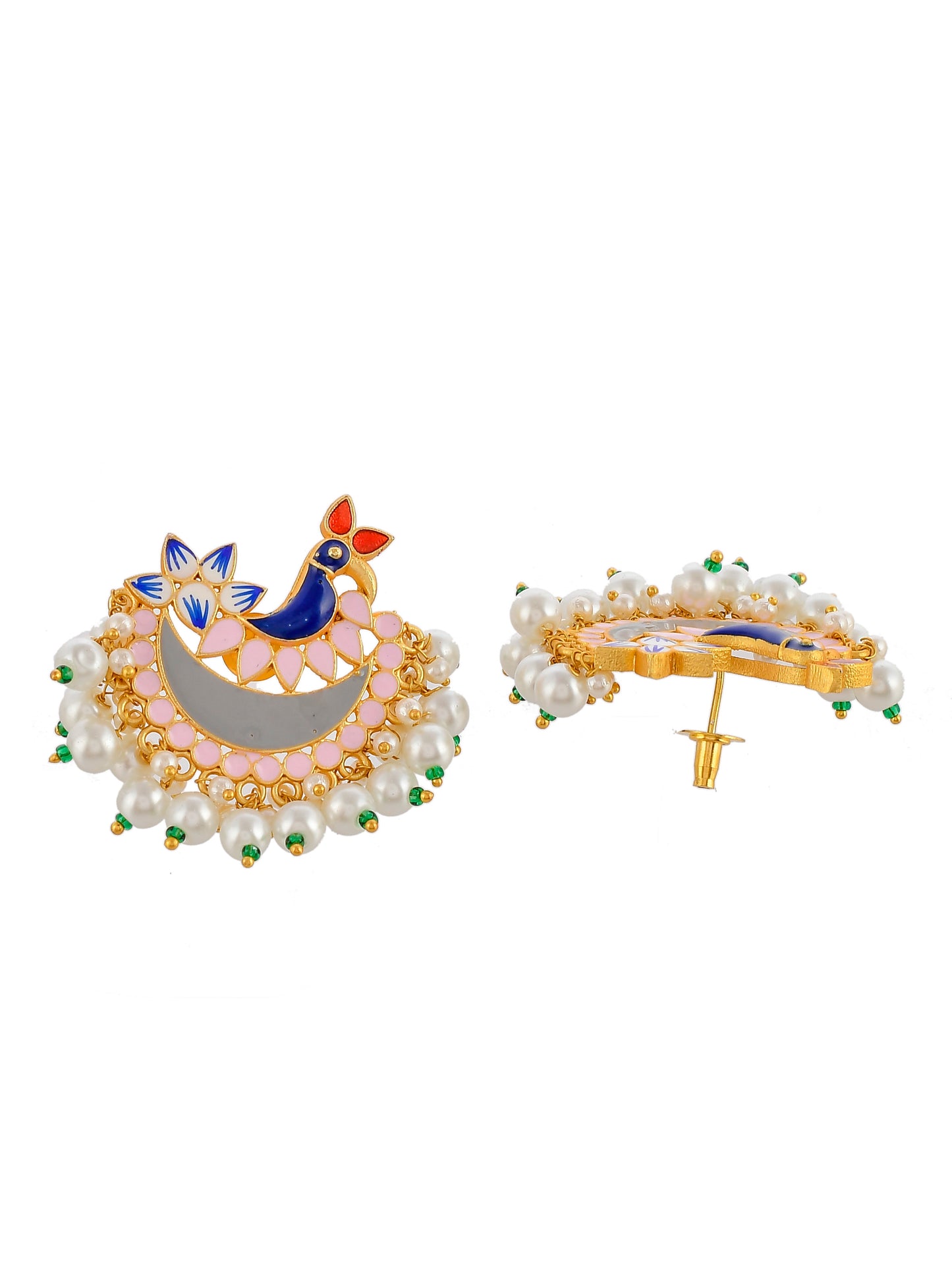 Gold Plated Multi Colored Peacock Design Meenakari Stud earrings