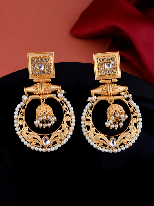 Gold Plated Pearl Beaded Handcrafted Drop Earrings for Women Online