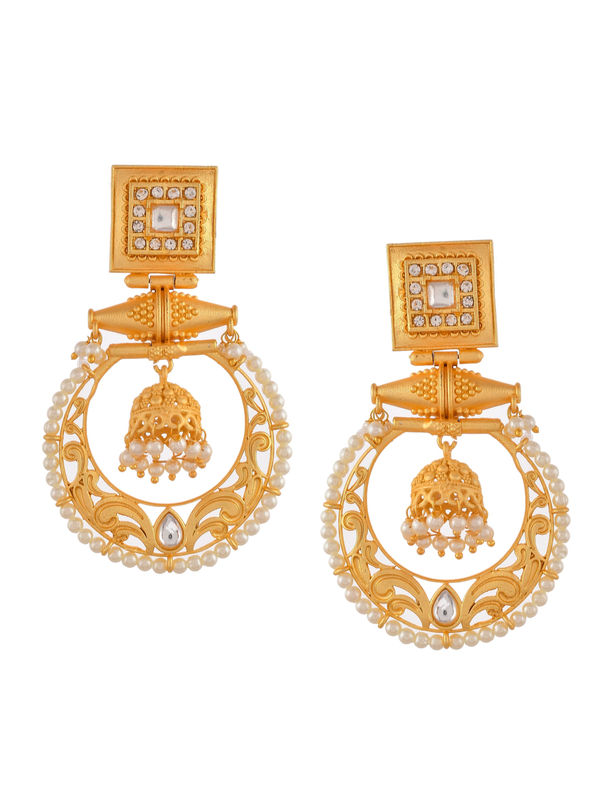 Gold Plated Pearl Beaded Handcrafted Drop Earrings