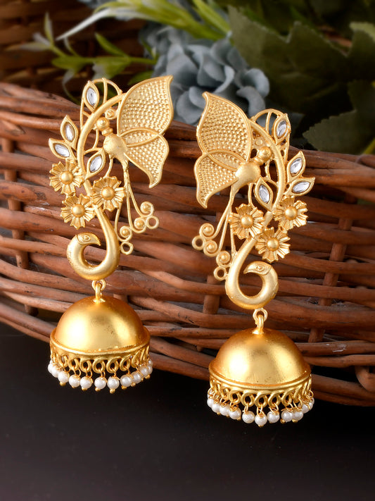 Gold Plated Handcrafted Kundan Peacock Jhumka Earrings for Women Online