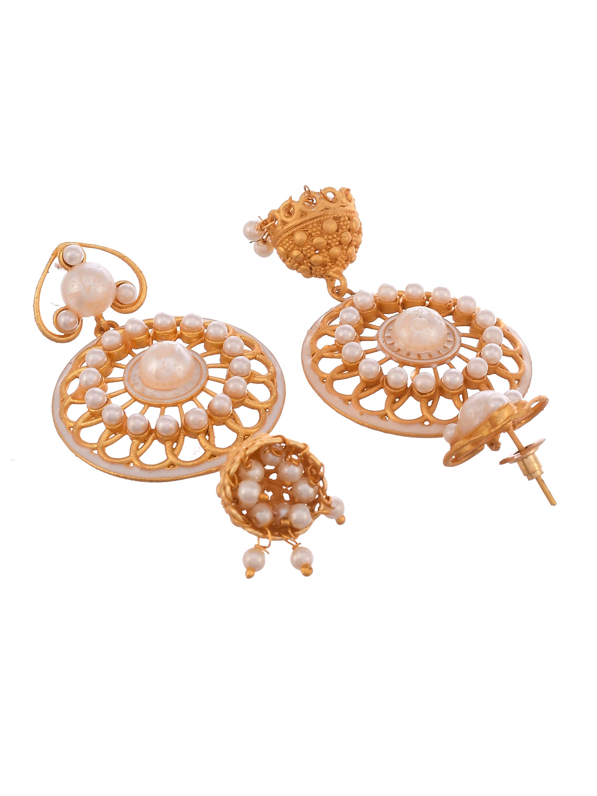 Gold Plated Pearl Studded Floral Handcrafted Traditional Drop Earrings