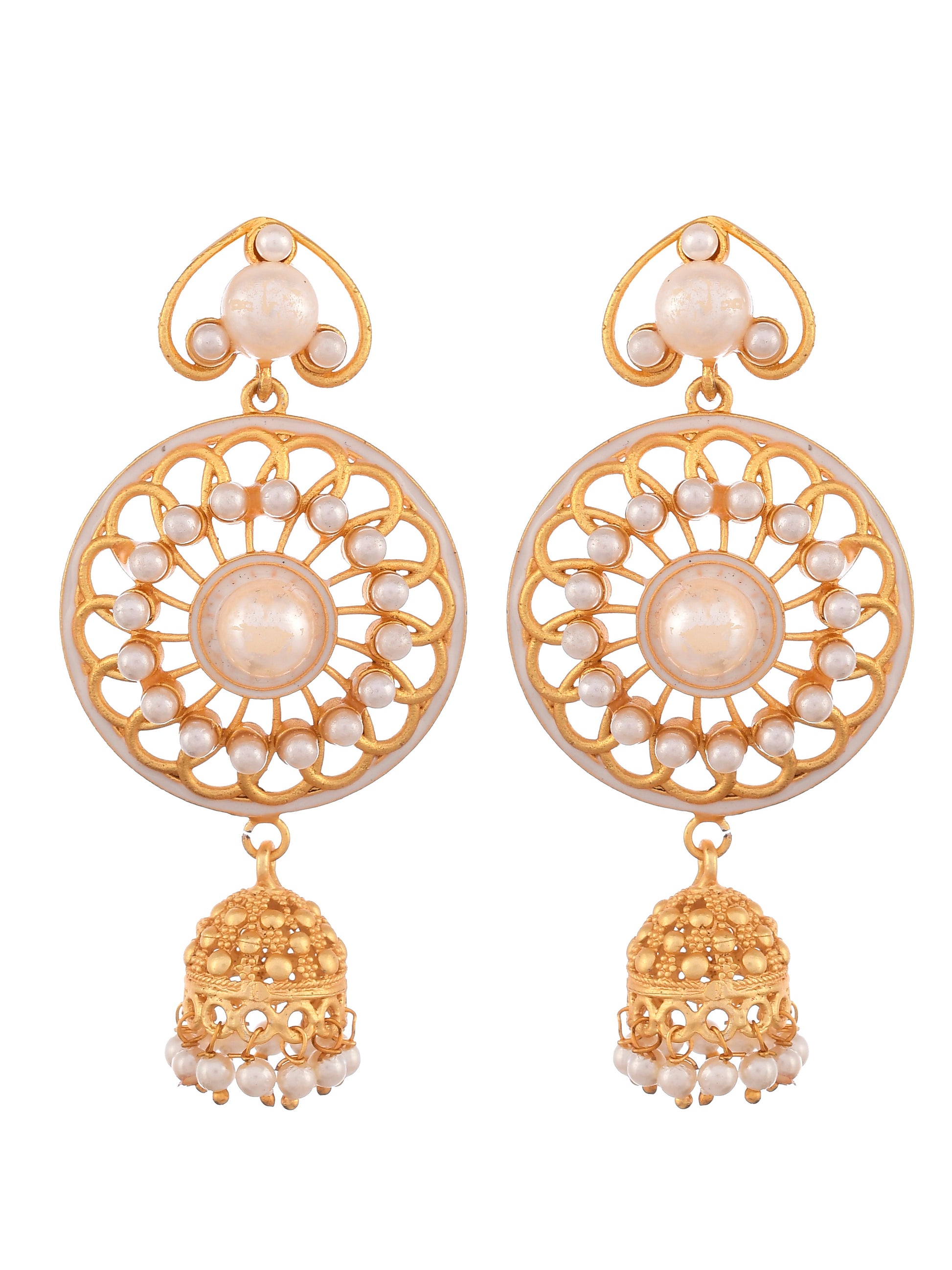 Gold Plated Pearl Studded Floral Handcrafted Traditional Drop Earrings