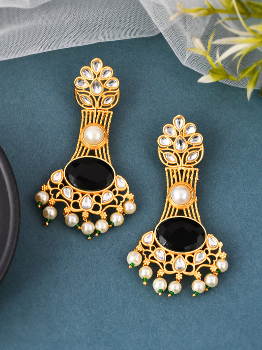 Gold Plated Long Kundan Pearl Chandbali Earrings for Women Online