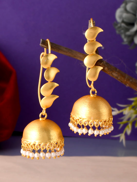 Gold Plated Leaf Design Jhumka Earrings for Women Online