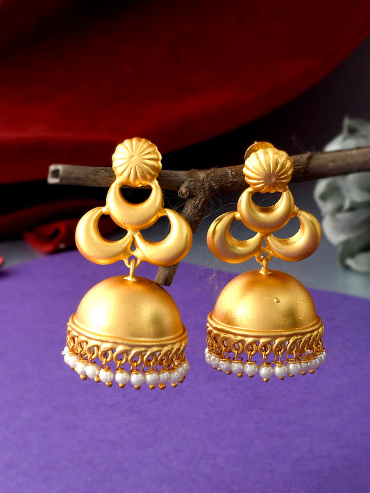 Gold Plated Traditional Floral Jhumka Earrings for Women Online