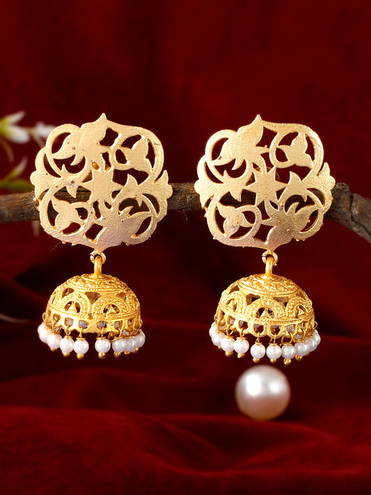 Gold Plated Traditional Floral Cut Work Jhumka Earrings for Women Online