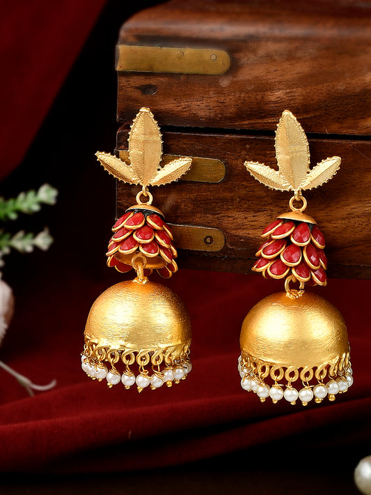 Gold Plated Orange Pacchi Jhumka Earrings for Women Online