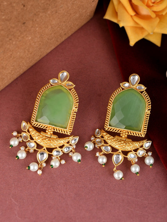 Gold Plated Handcrafted Pearl Ethnic Green Earrings for Women Online