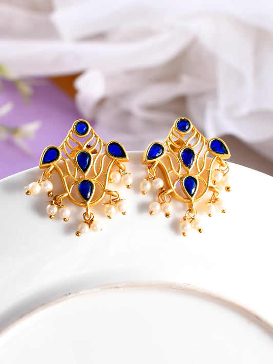 Gold Plated Blue Classic Stud Earrings for Women Online