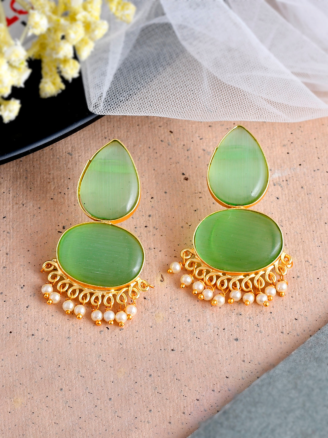 Green Stone Kundan Stud Earrings for Women Online