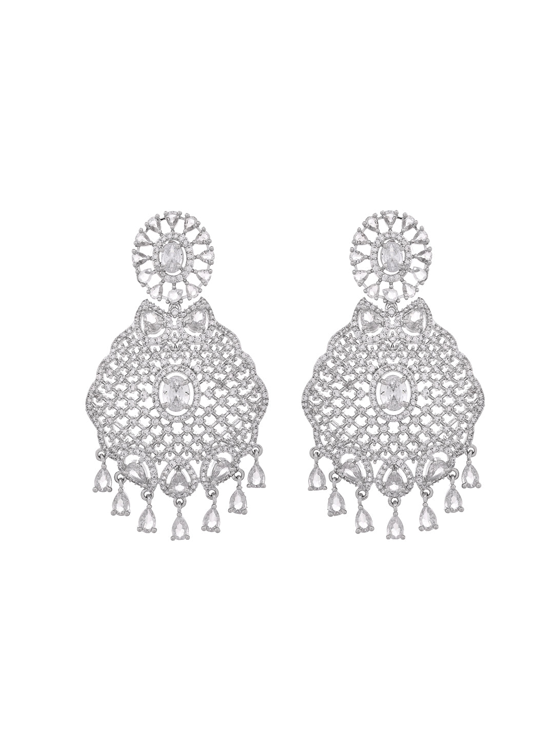 CZ Stone Floral Drop Earrings for Women | Party Wear Dangle Earrings