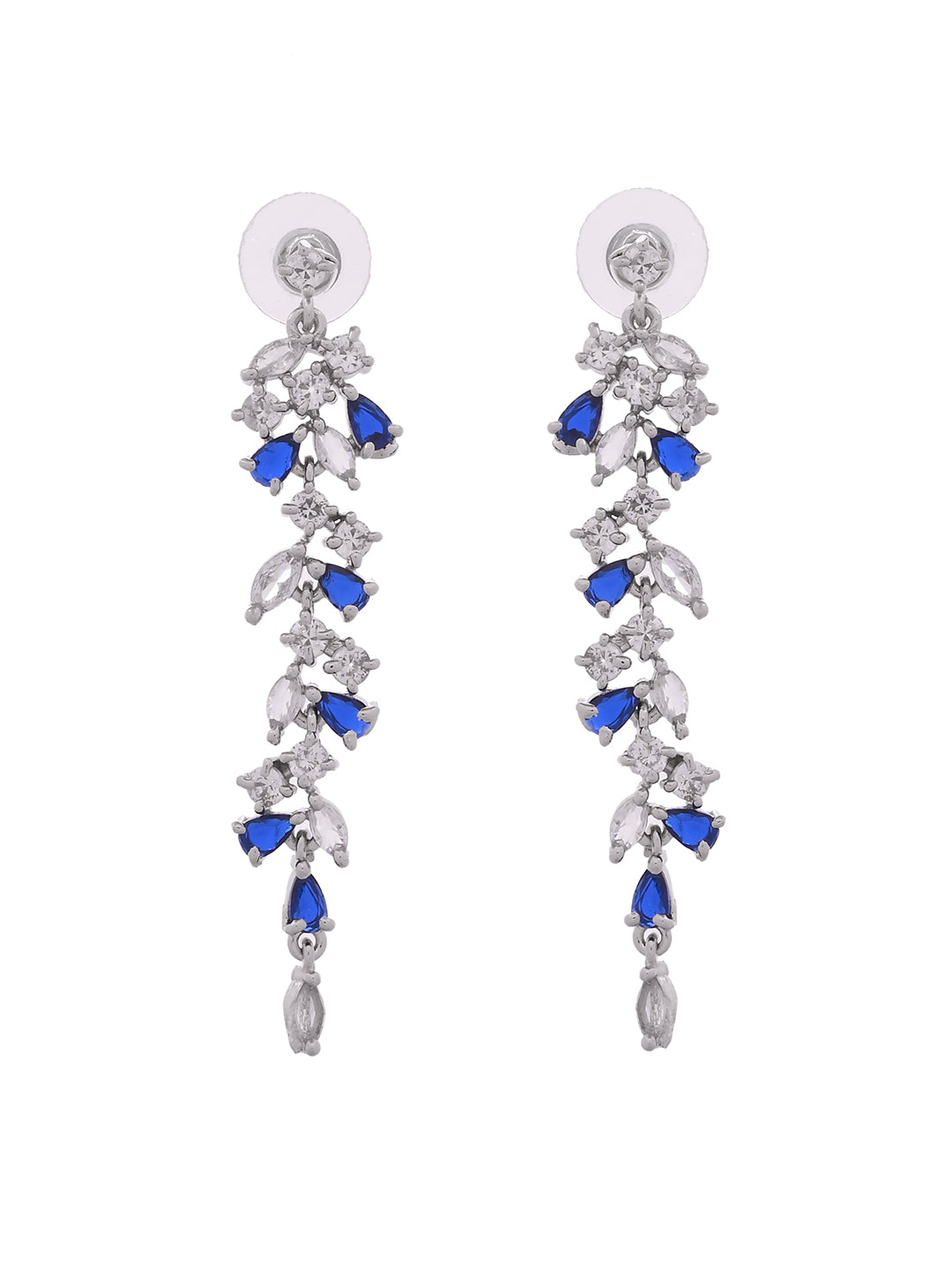 Floral CZ Long Drop Earrings for Women | Party Wear Dangle Earrings | Statement Crystal Earrings
