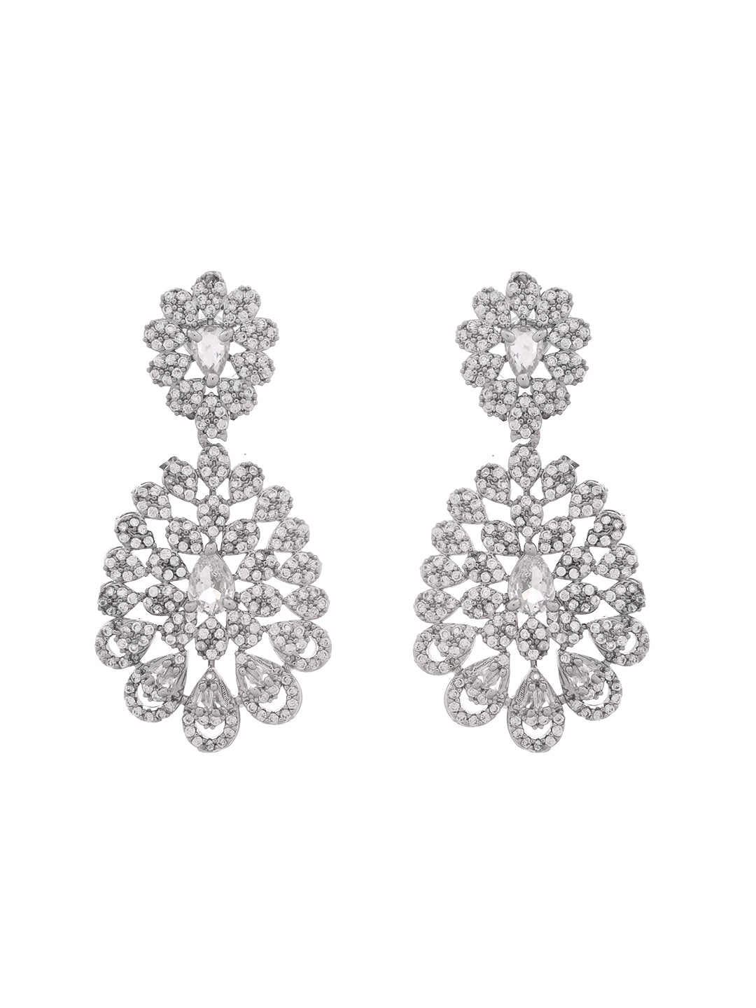 CZ Stone Floral Drop Earrings for Women | Party Wear Dangle Earrings