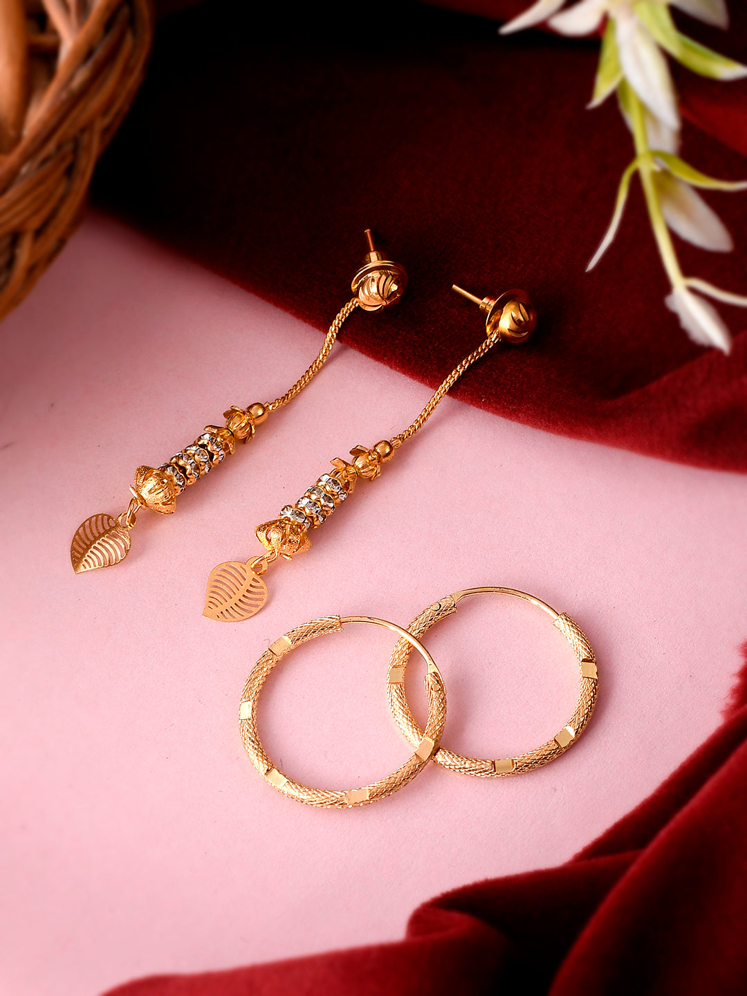 Dhaga Gold Long Earrings Designs With Price Set Of Gold Plated