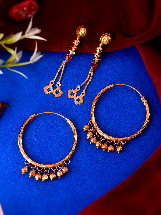 Set of 2 Gold Plated Contemporary Hoop and Dangler Earrings for Women Online