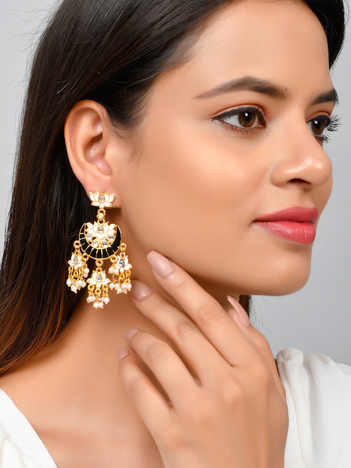 Gold Plated Meenakari Chandbalis Earrings