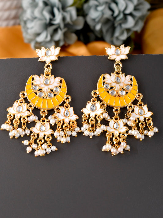 Gold Plated Yellow Chandabali Earrings for Wedding Outfit Online