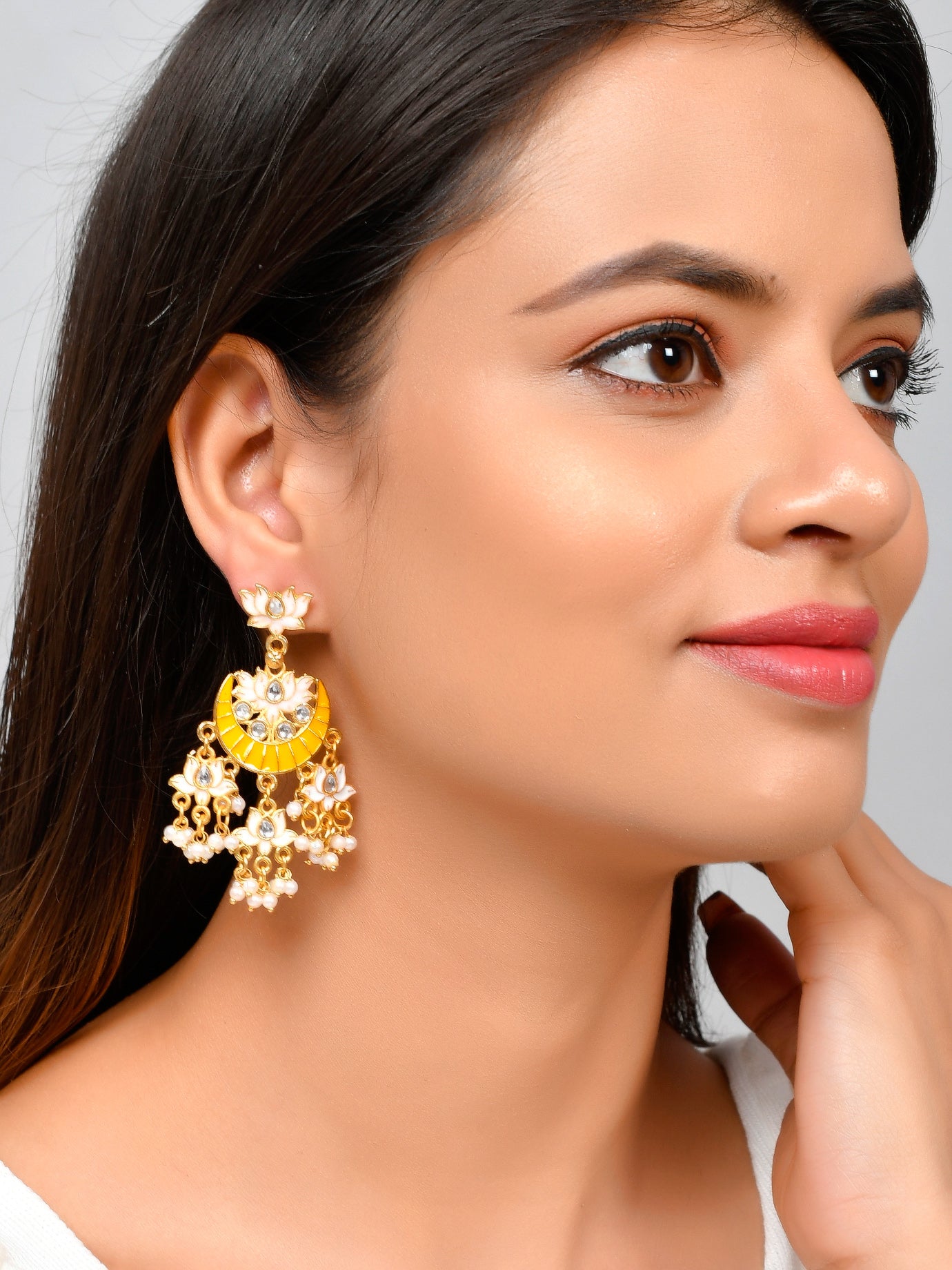 Gold plated Yellow chandabali Earrings