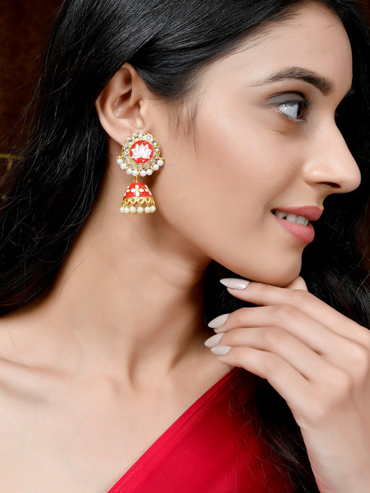 Kundan Meenakari Handcrafted Floral Jhumka Earrings for Women Online