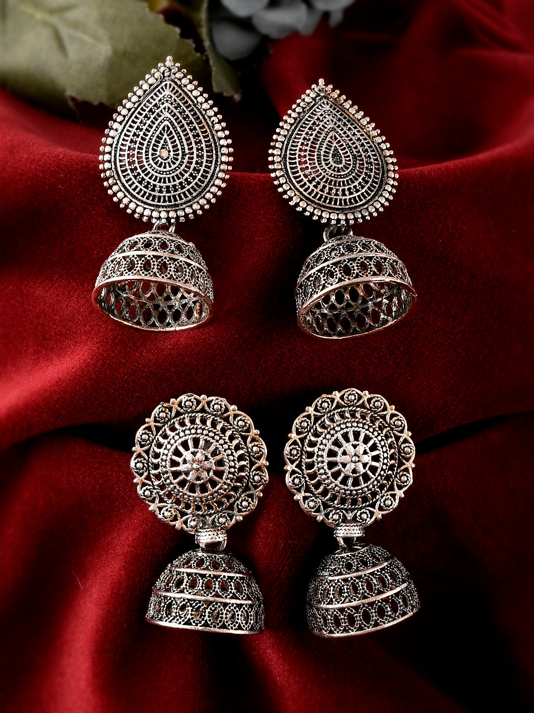 Buy Silver Toned Contemporary Jhumka Earrings for Women Online at