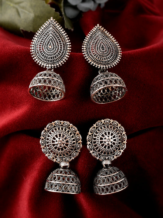 Silver Toned Contemporary Jhumka Earrings for Women Online