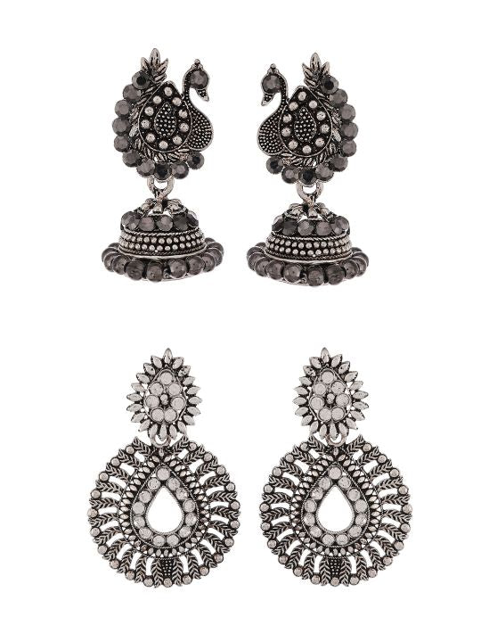 Silver Toned Contemporary Jhumka Earrings