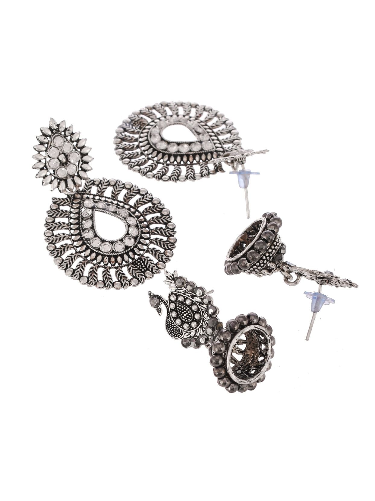 Silver Toned Contemporary Jhumka Earrings
