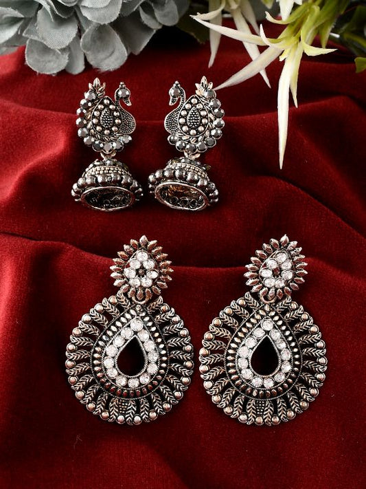 Combo of Silver Toned Contemporary Jhumka Earrings for Women Online