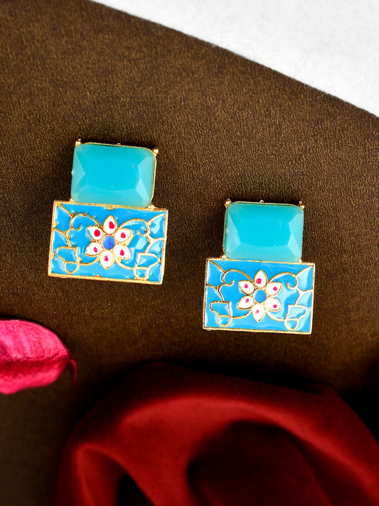 Gold Plated Blue Stone Studded Meenakari Floral Earrings for Women Online