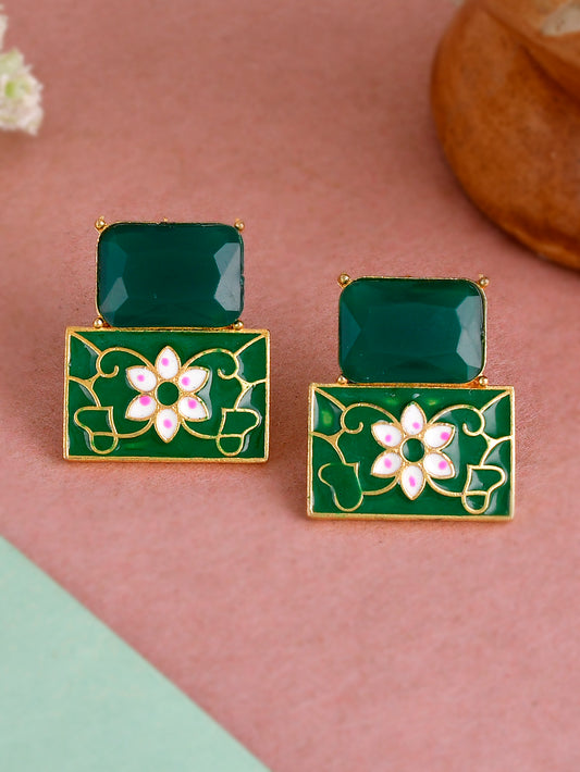 Green Meenakari Chalcedony Stud Earrings for Women Online
