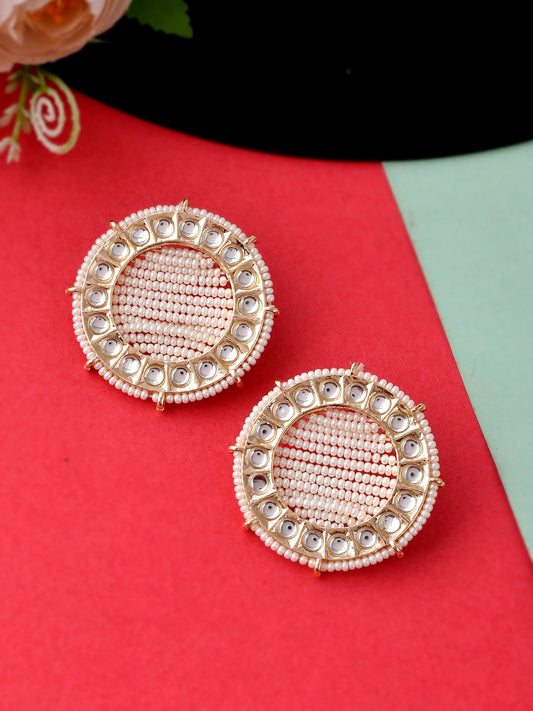 Gold Plated White & Pearl Beaded Handcrafted Stud Earrings for Women Online